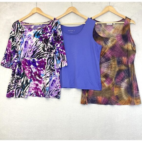 Lot of 3 Susan Graver Slinky Shirt Top Womens XL 1X Purple Sleeveless Office - Picture 1 of 13